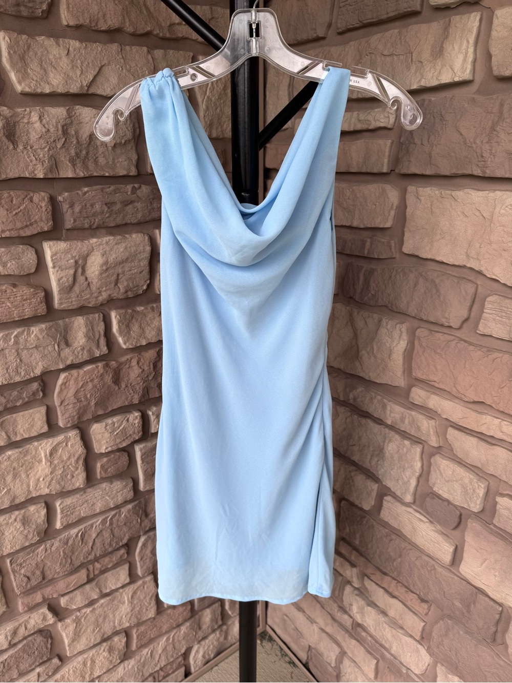 Hello Molly Blue Cowl Neck Crepe Mini Dress
